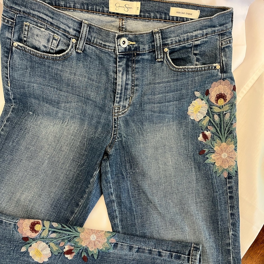 Jessica Simpson Floral Embroidered Skinny Jeans - Blue